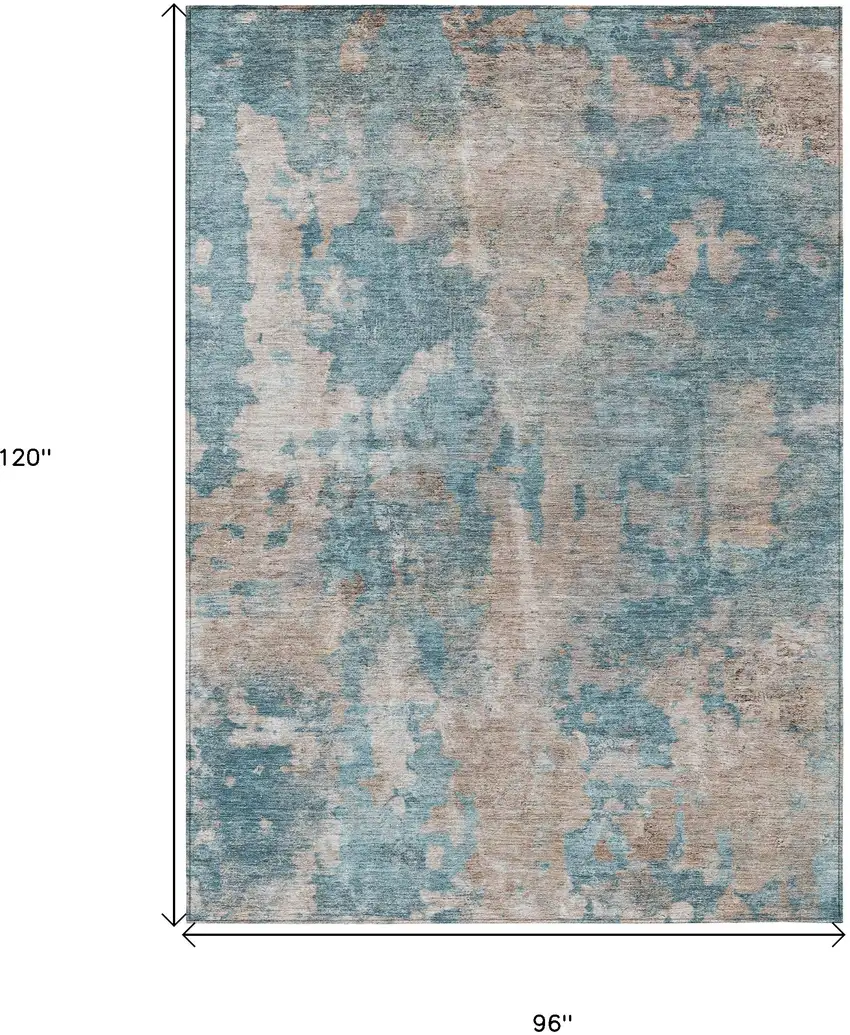 Teal and Taupe Abstract Washable Non Skid Indoor Outdoor Area Rug Photo 3