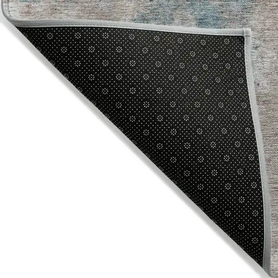 Teal and Taupe Abstract Washable Non Skid Indoor Outdoor Area Rug Photo 5