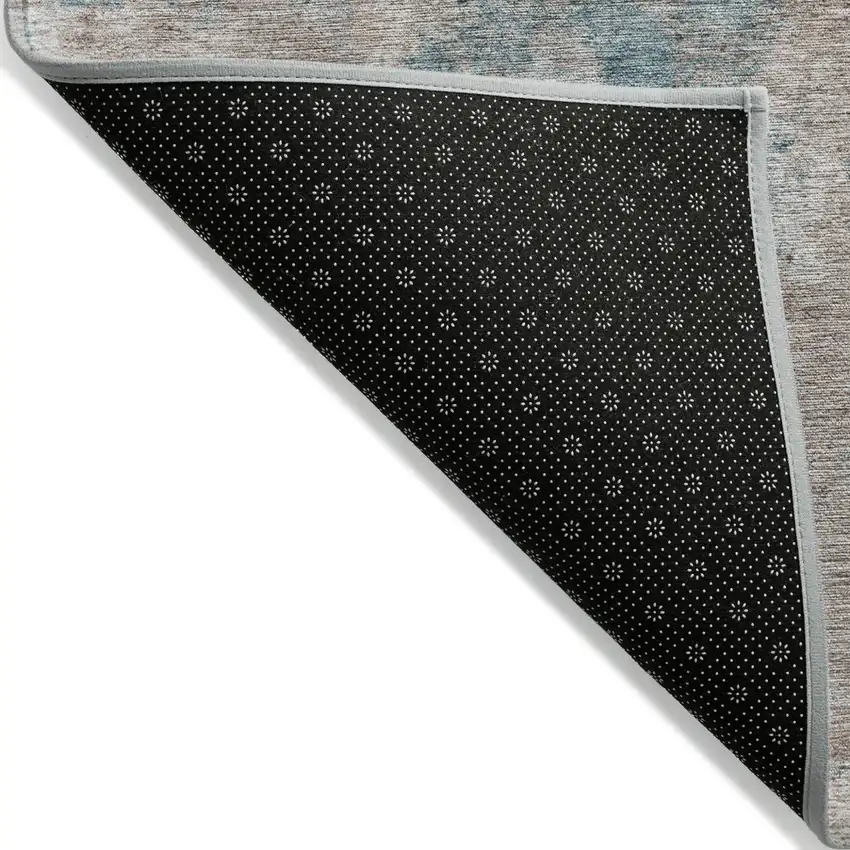 Teal and Taupe Abstract Washable Non Skid Indoor Outdoor Area Rug Photo 5