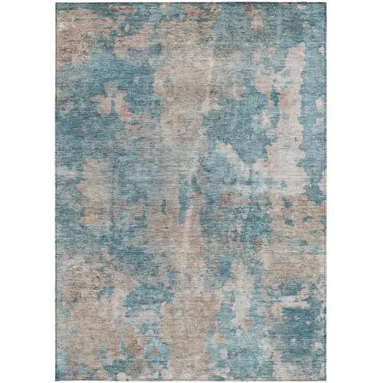 Teal and Taupe Abstract Washable Non Skid Indoor Outdoor Area Rug Photo 3