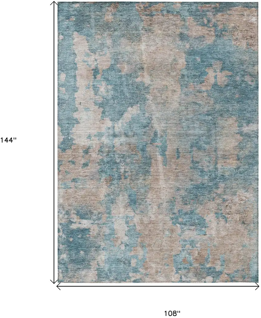 Teal and Taupe Abstract Washable Non Skid Indoor Outdoor Area Rug Photo 3