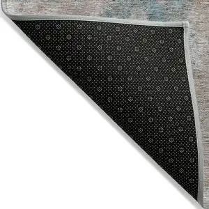 Photo of Teal and Taupe Abstract Washable Non Skid Indoor Outdoor Area Rug