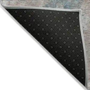 Photo of Teal and Taupe Abstract Washable Non Skid Indoor Outdoor Area Rug