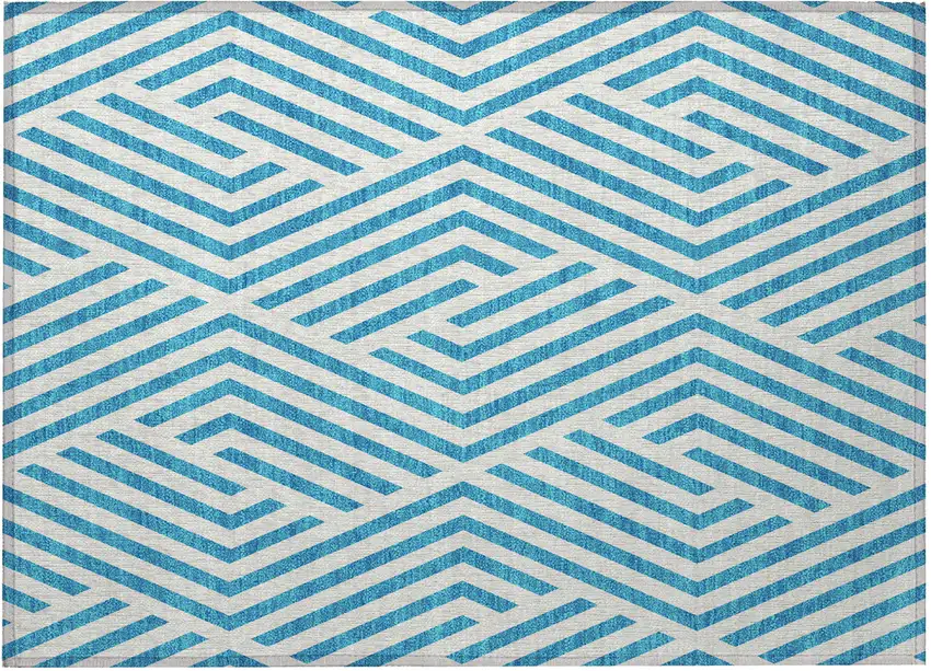 Teal and White Geometric Washable Non Skid Indoor Outdoor Area Rug Photo 4