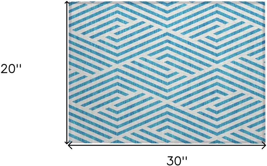 Teal and White Geometric Washable Non Skid Indoor Outdoor Area Rug Photo 3