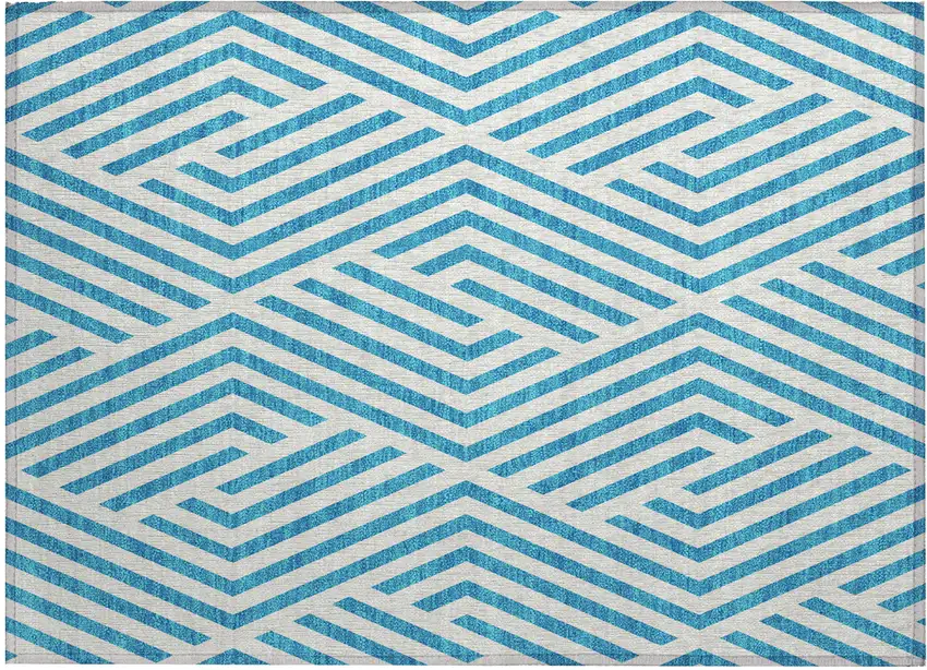 Teal and White Geometric Washable Non Skid Indoor Outdoor Area Rug Photo 2