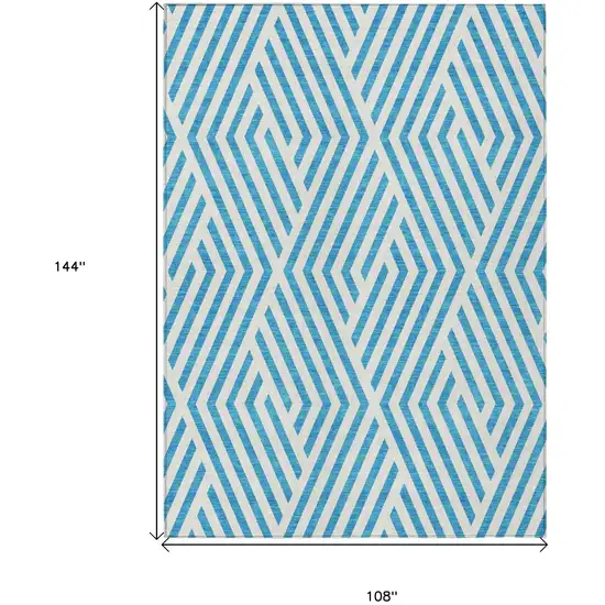 Teal and White Geometric Washable Non Skid Indoor Outdoor Area Rug Photo 7