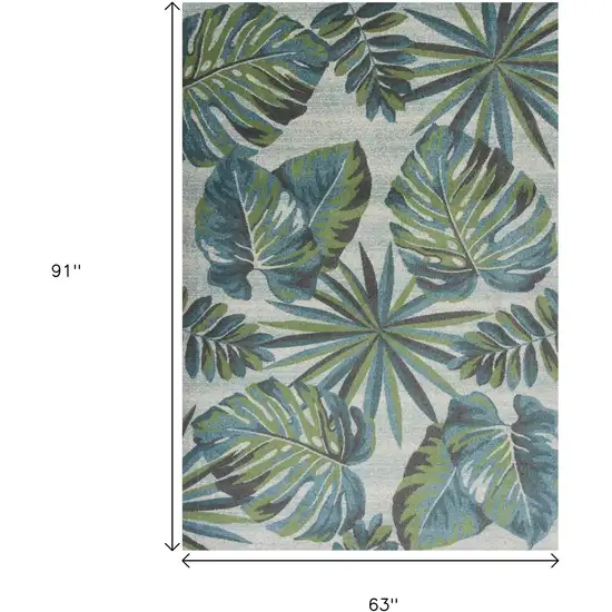 Beige Teal And Green Tropical Botanical Area Rug Photo 3