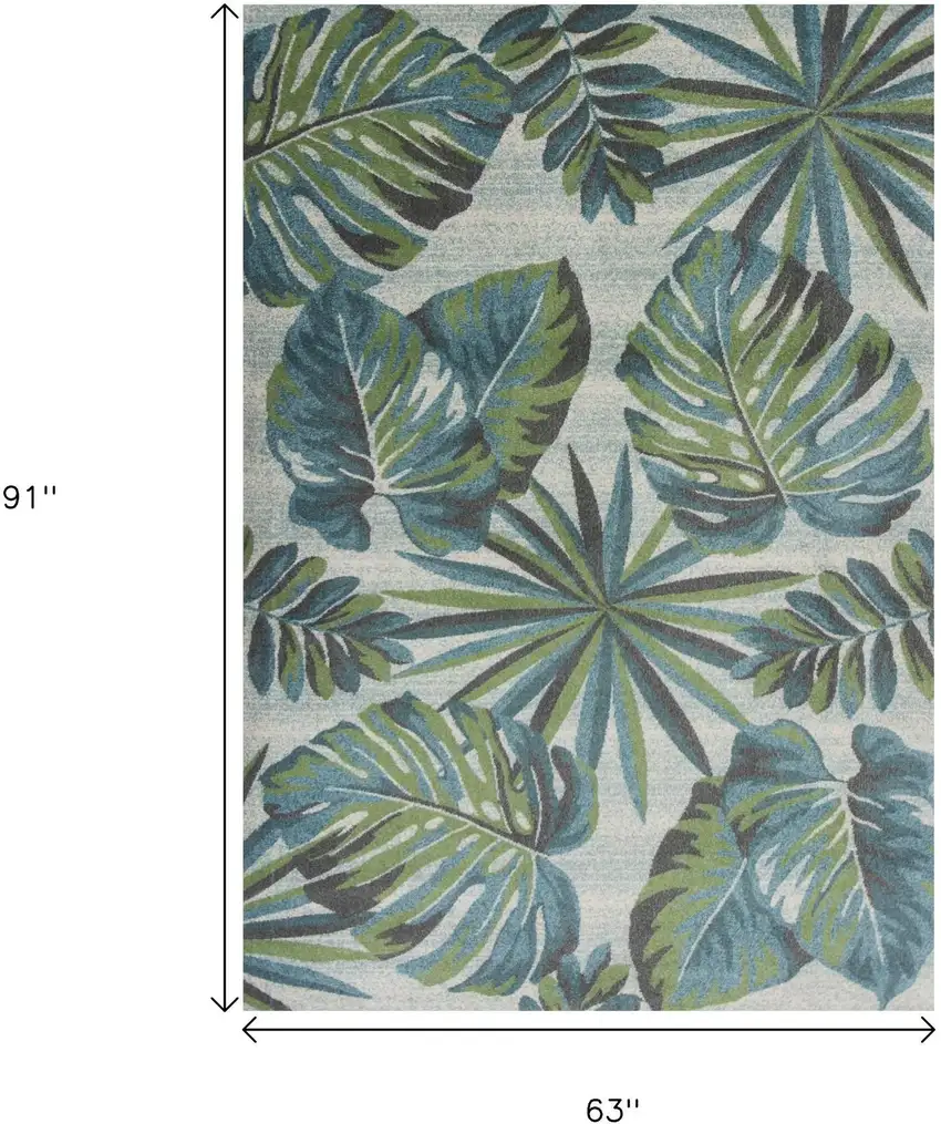 Beige Teal And Green Tropical Botanical Area Rug Photo 3