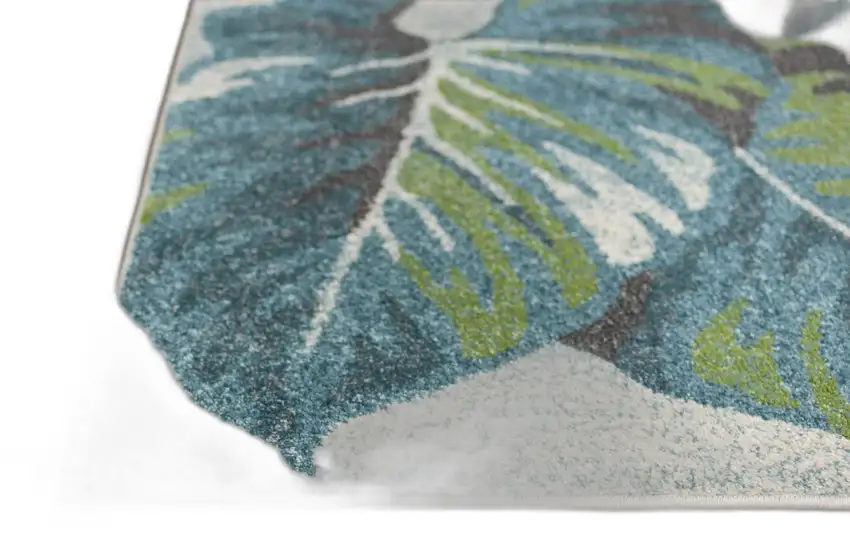 Teal or Green Tropical Polypropylene Area Rug Photo 6