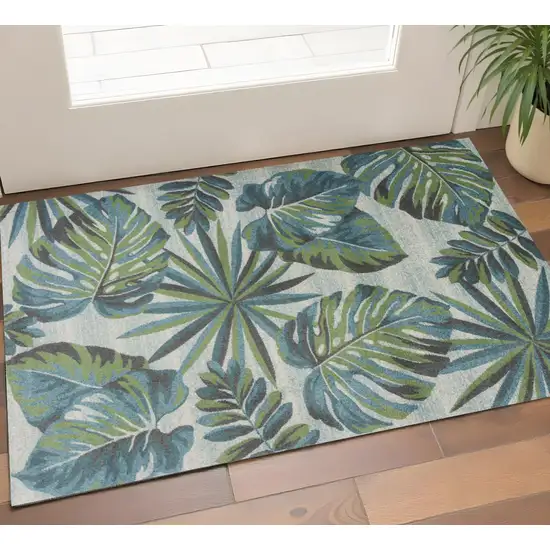 Beige Teal And Green Tropical Botanical Area Rug Photo 1