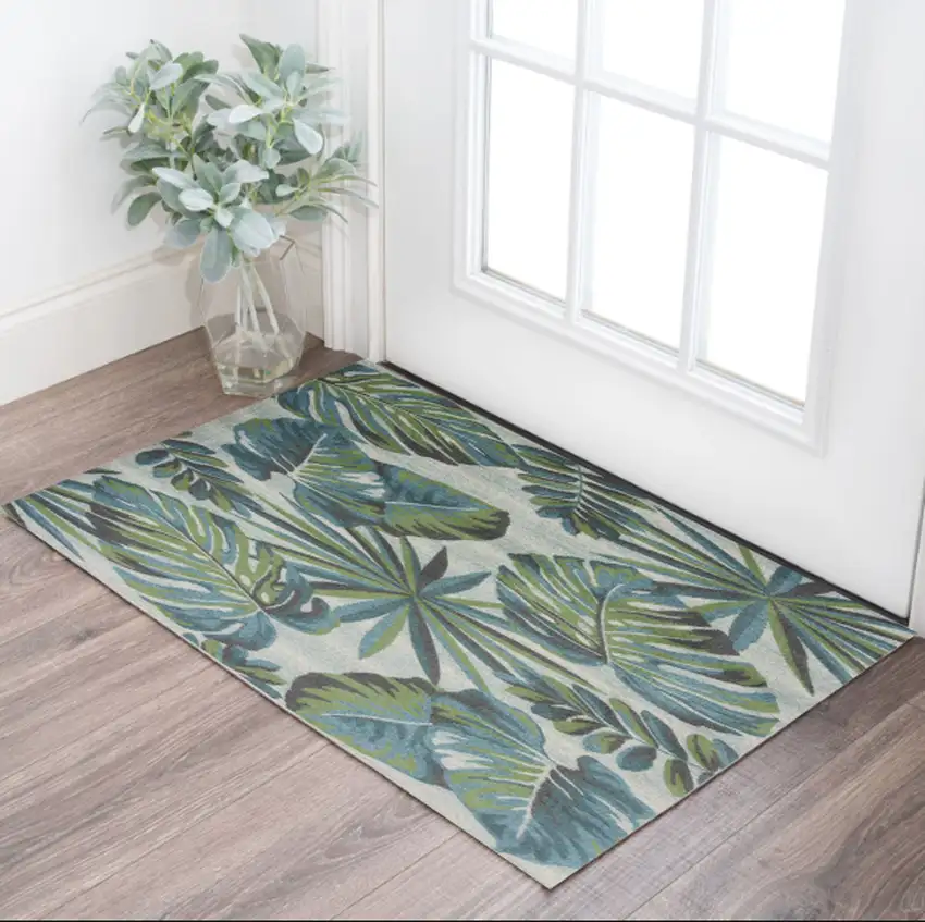 Teal Or Green Tropical Polypropylene Area Rug Photo 1