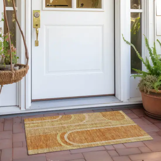 Terra Cotta Abstract Washable Indoor Outdoor Area Rug Photo 7
