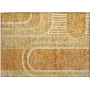 Photo of Terra Cotta Abstract Washable Non Skid Indoor Outdoor Area Rug