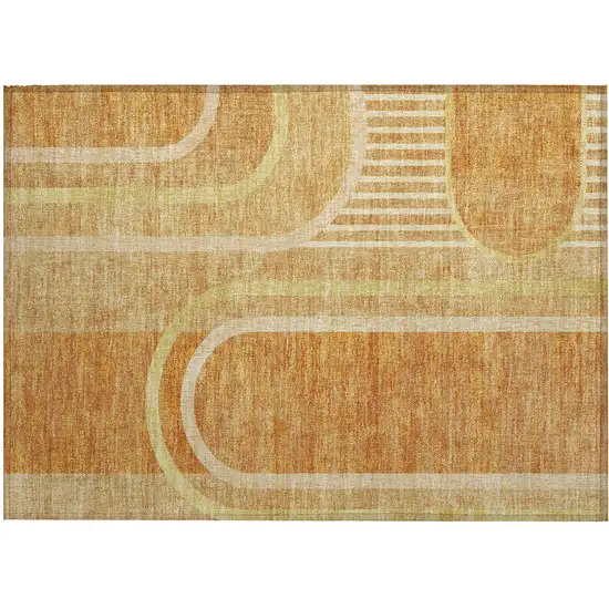 Terra Cotta Abstract Washable Non Skid Indoor Outdoor Area Rug Photo 2