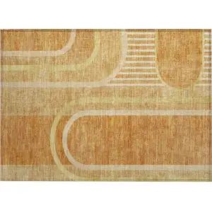 Photo of Terra Cotta Abstract Washable Non Skid Indoor Outdoor Area Rug