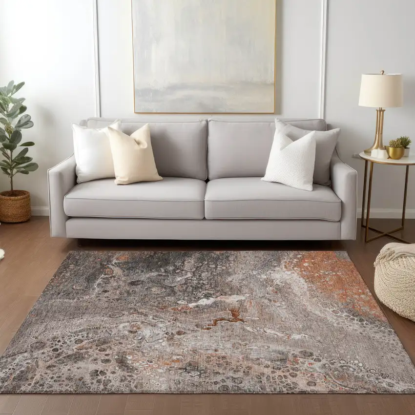 Terra Cotta Abstract Washable Non Skid Indoor Outdoor Area Rug Photo 9