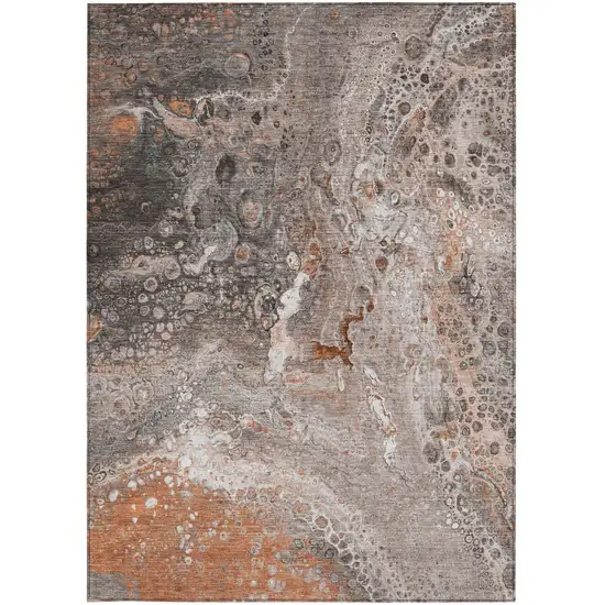 Terra Cotta Abstract Washable Non Skid Indoor Outdoor Area Rug Photo 7