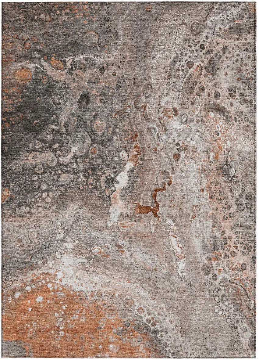 Terra Cotta Abstract Washable Non Skid Indoor Outdoor Area Rug Photo 7