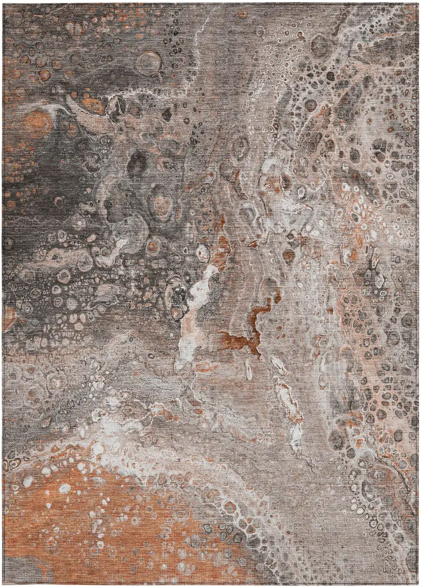 Terra Cotta Abstract Washable Non Skid Indoor Outdoor Area Rug Photo 7