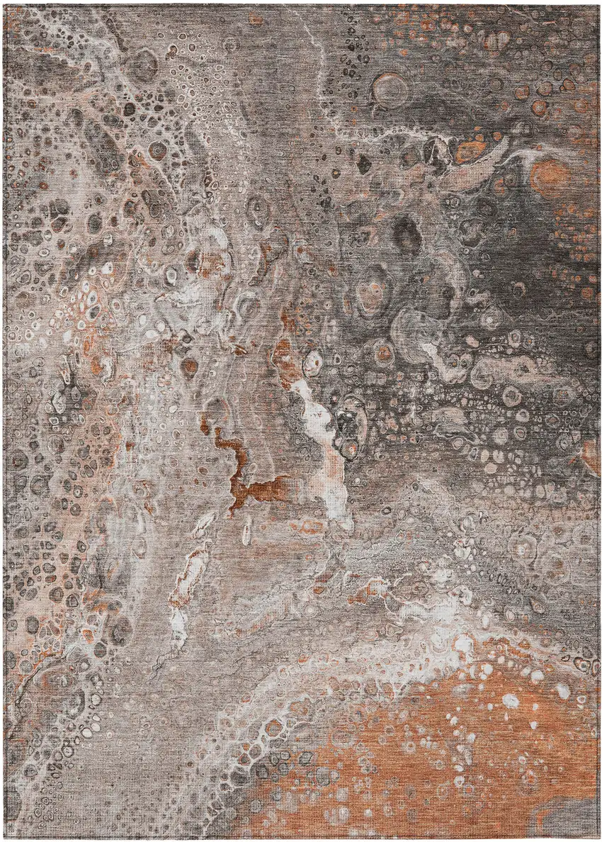 Terra Cotta Abstract Washable Non Skid Indoor Outdoor Area Rug Photo 2