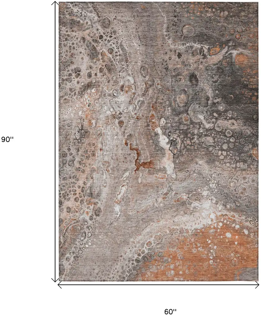 Terra Cotta Copper And Gray Abstract Washable Indoor Outdoor Area Rug Photo 7