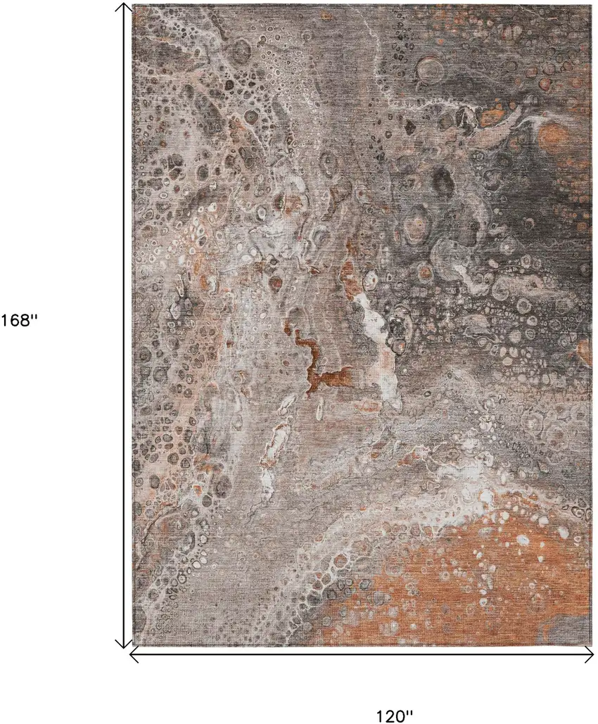 Terra Cotta Abstract Washable Non Skid Indoor Outdoor Area Rug Photo 3