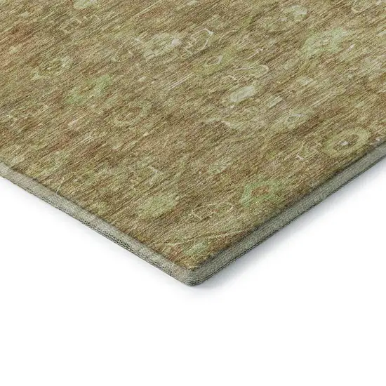 Terra Cotta And Artichoke Green Floral Washable Area Rug With UV Protection Photo 8