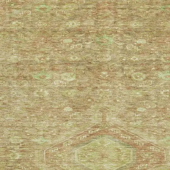 Terra Cotta And Artichoke Green Floral Washable Area Rug With UV Protection Photo 2