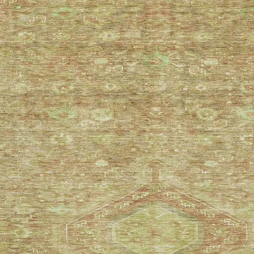 Terra Cotta And Artichoke Green Floral Washable Area Rug With UV Protection Photo 2