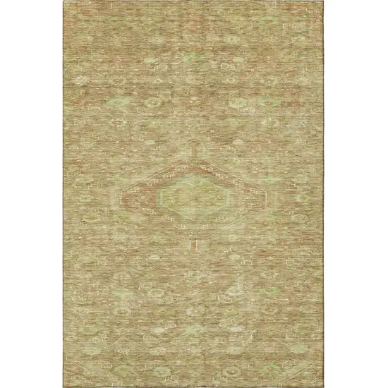 Terra Cotta And Artichoke Green Floral Washable Area Rug With UV Protection Photo 3