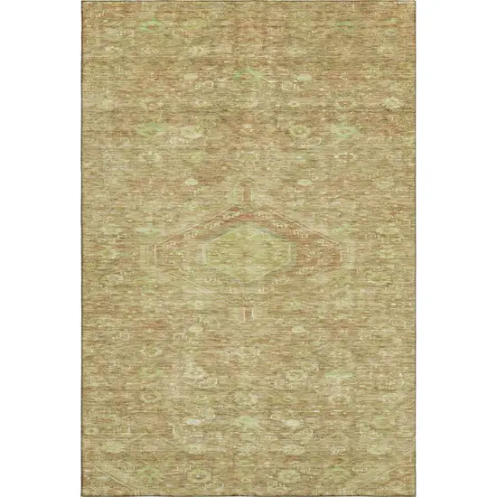Terra Cotta And Artichoke Green Floral Washable Area Rug With UV Protection Photo 1