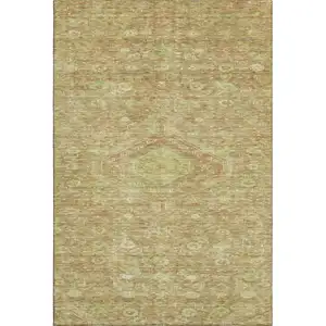 Photo of Terra Cotta And Artichoke Green Floral Washable Area Rug With UV Protection