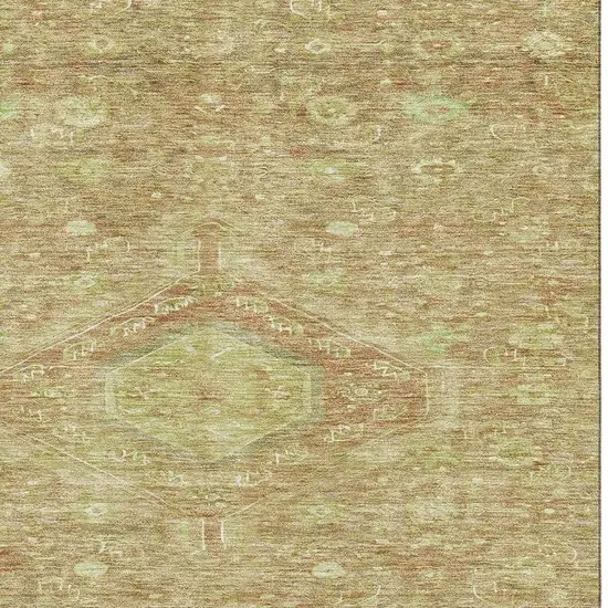 Terra Cotta And Artichoke Green Floral Washable Area Rug With UV Protection Photo 2