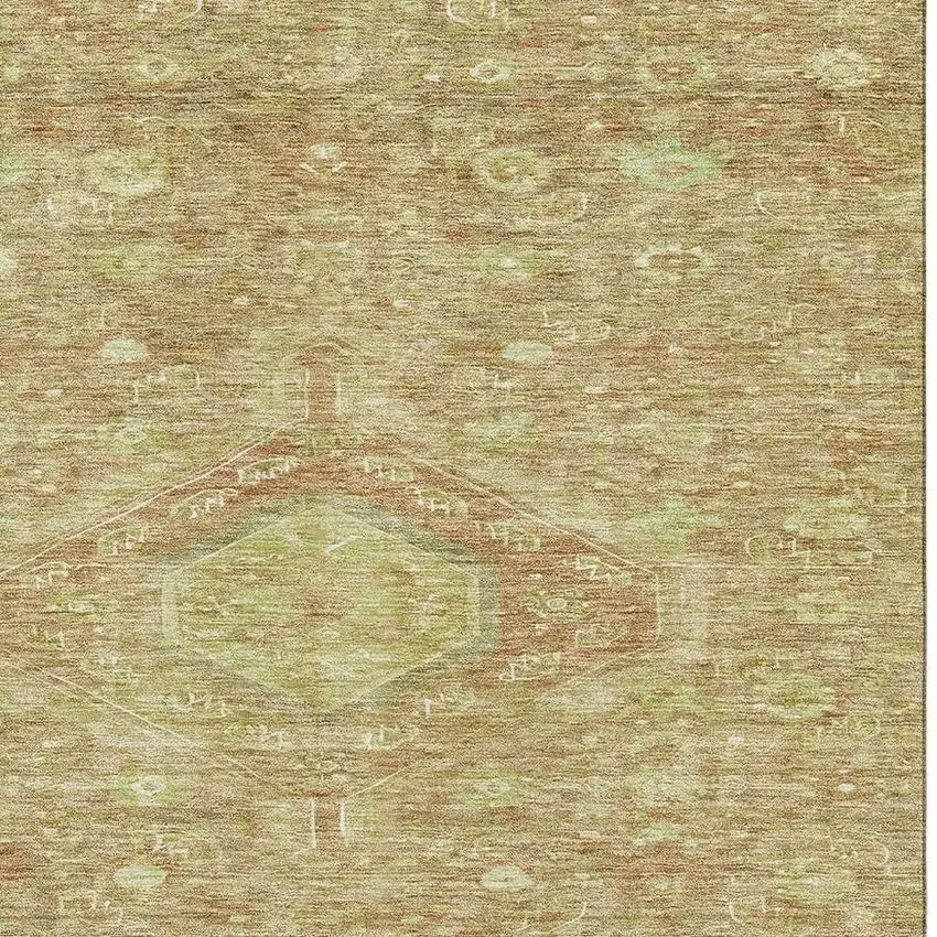 Terra Cotta And Artichoke Green Floral Washable Area Rug With UV Protection Photo 2