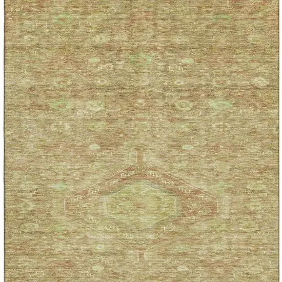 Terra Cotta And Artichoke Green Floral Washable Area Rug With UV Protection Photo 3