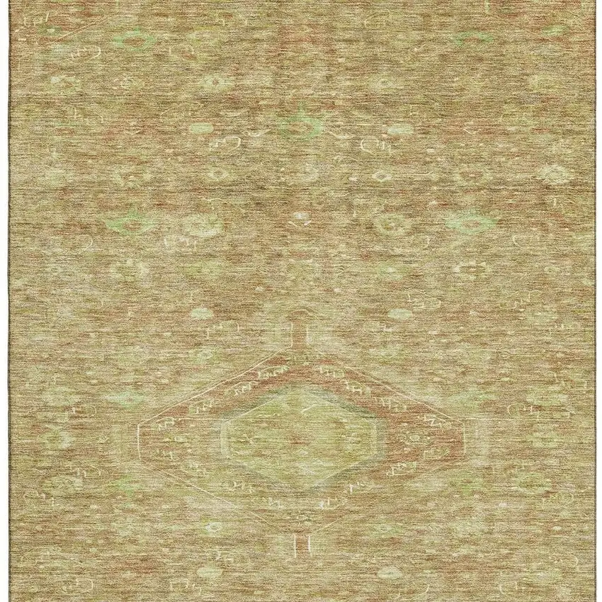 Terra Cotta And Artichoke Green Floral Washable Area Rug With UV Protection Photo 3
