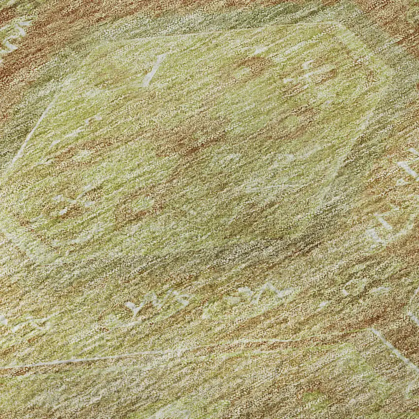 Terra Cotta And Artichoke Green Floral Washable Area Rug With UV Protection Photo 9