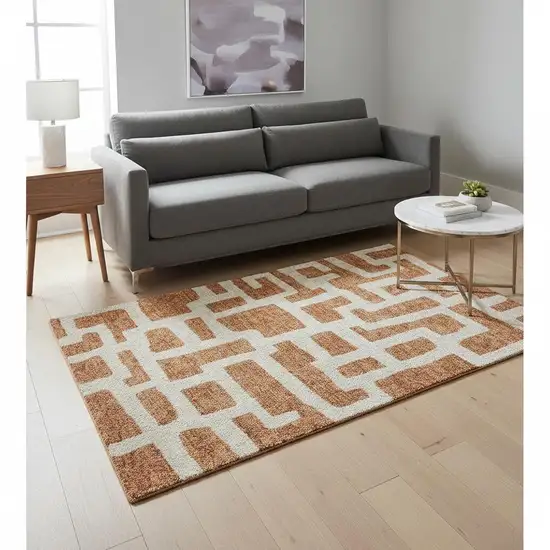 Terra Cotta And Beige Abstract Geometric Washable Area Rug With UV Protection Photo 2