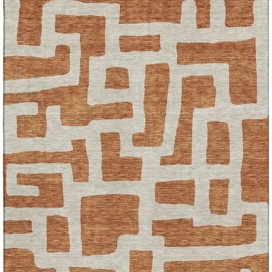 Terra Cotta And Beige Abstract Geometric Washable Area Rug With UV Protection Photo 4