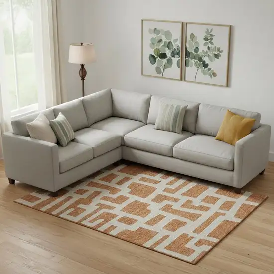 Terra Cotta And Beige Abstract Geometric Washable Area Rug With UV Protection Photo 1