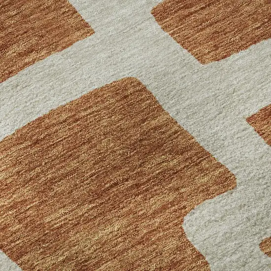 Terra Cotta And Beige Abstract Geometric Washable Area Rug With UV Protection Photo 7