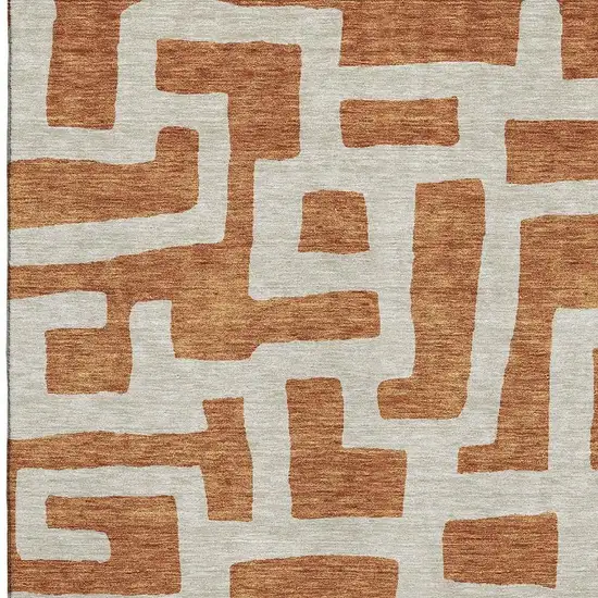 Terra Cotta And Beige Abstract Geometric Washable Area Rug With UV Protection Photo 3