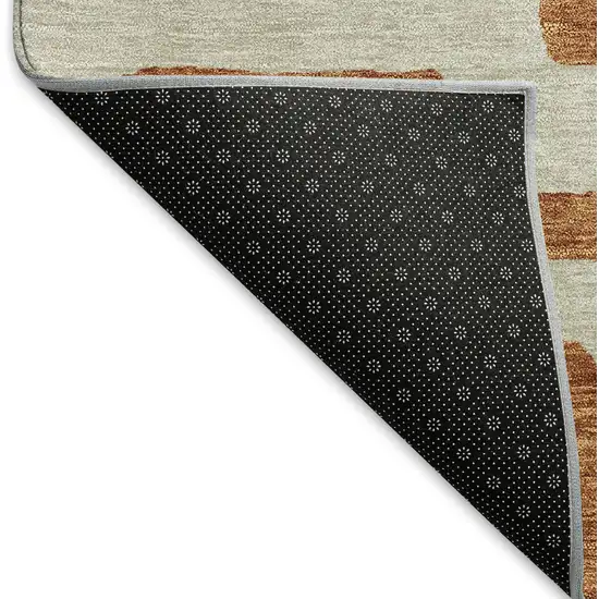 Terra Cotta And Beige Abstract Geometric Washable Area Rug With UV Protection Photo 7