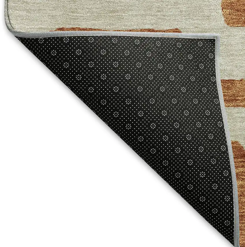 Terra Cotta And Beige Abstract Geometric Washable Area Rug With UV Protection Photo 7