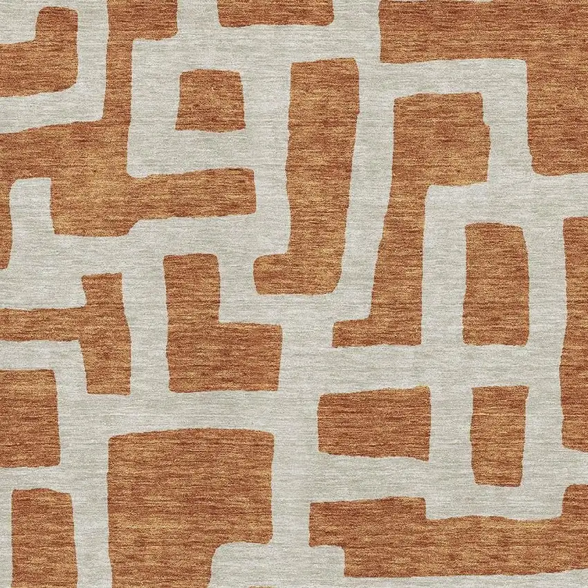 Terra Cotta And Beige Abstract Geometric Washable Area Rug With UV Protection Photo 3