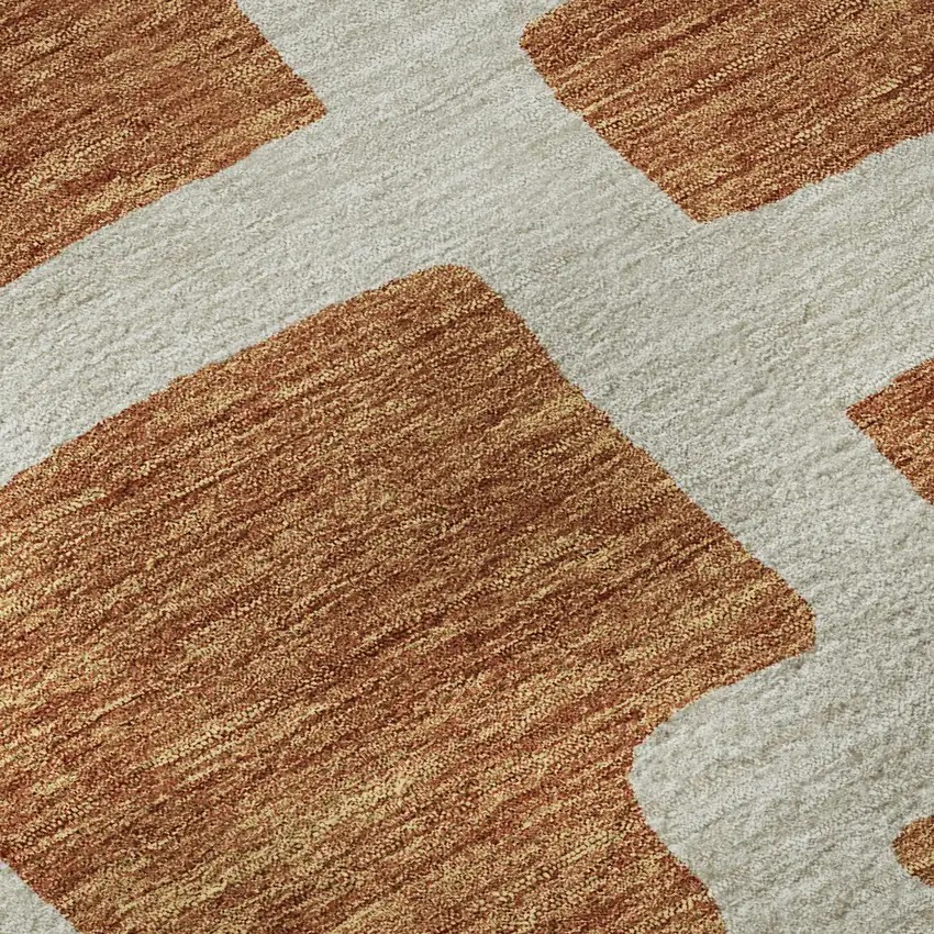 Terra Cotta And Beige Abstract Geometric Washable Area Rug With UV Protection Photo 9