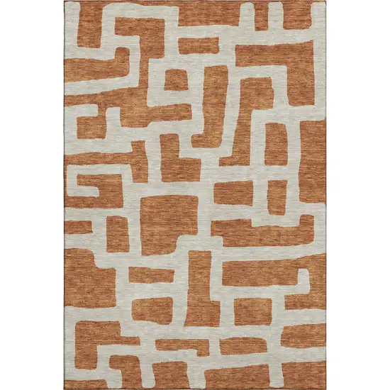 Terra Cotta And Beige Abstract Geometric Washable Area Rug With UV Protection Photo 1
