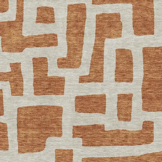 Terra Cotta And Beige Abstract Geometric Washable Area Rug With UV Protection Photo 3