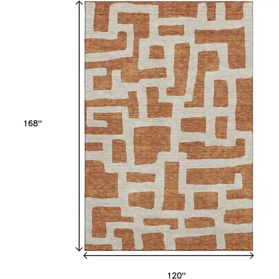 Terra Cotta And Beige Abstract Geometric Washable Area Rug With UV Protection Photo 3